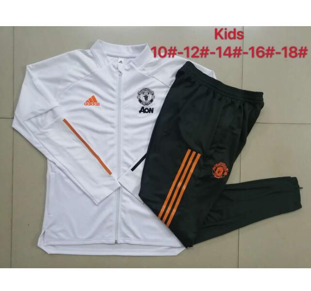 Kids Manchester United White Training Suits Youth Jacket with Pants 2020/21